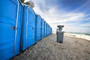 porta poties in line with a portable hand washing station